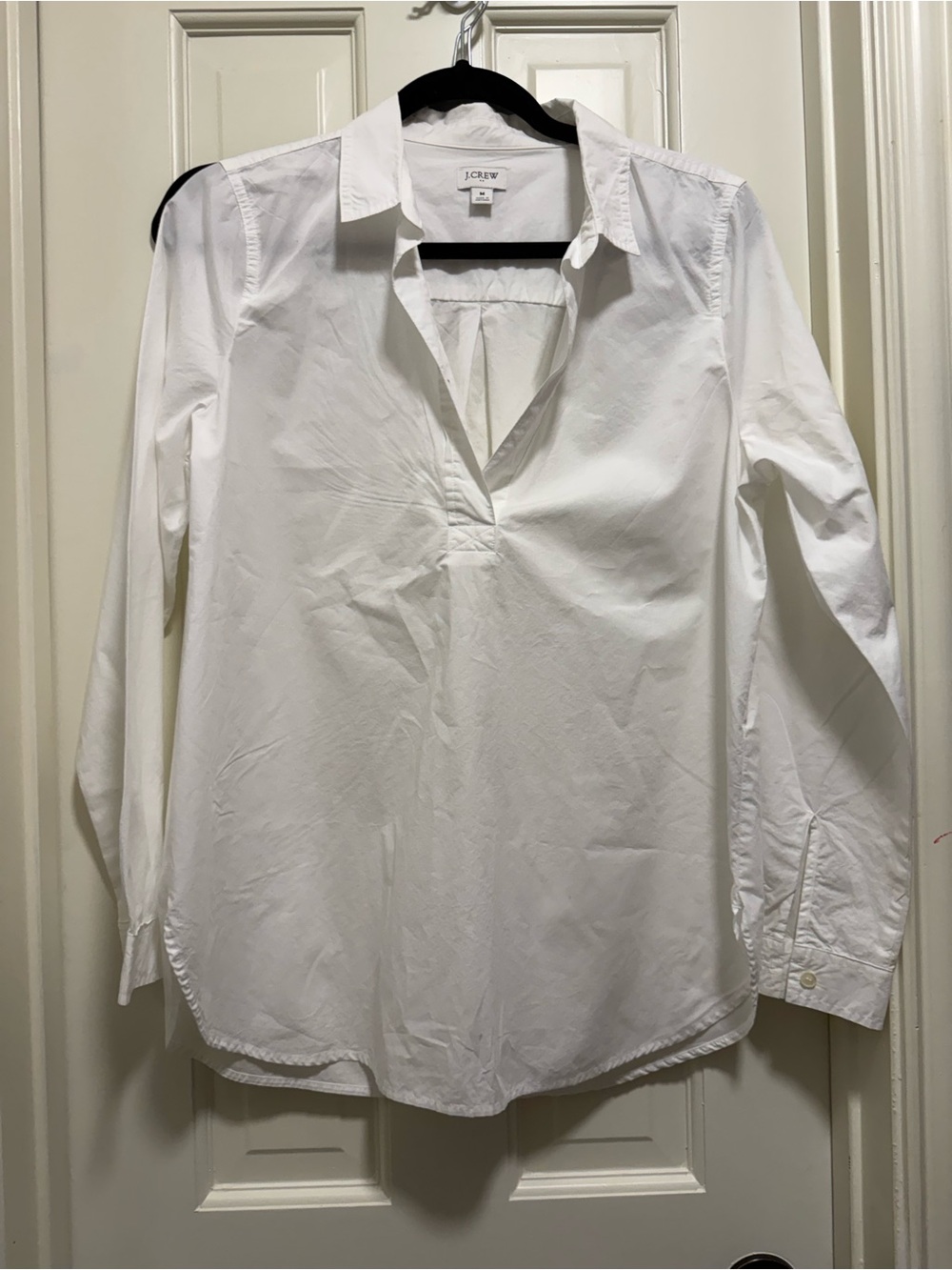 J. Crew White Long-Sleeve Split V-Neck Button Cuff Shirt